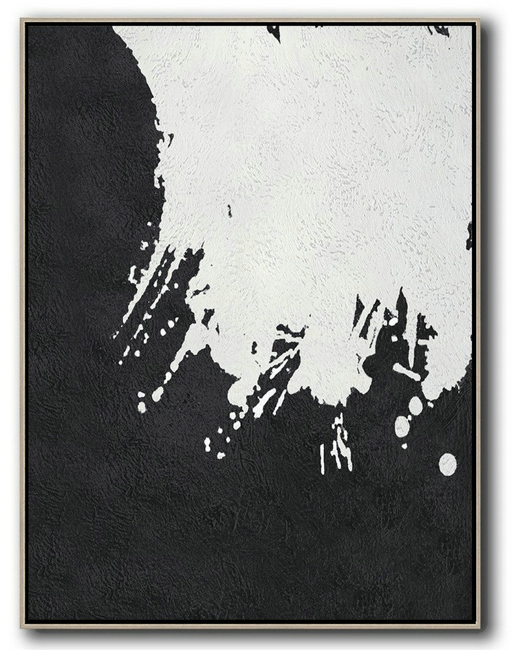 Handmade Large Contemporary Art,Black And White Minimal Painting On Canvas - Contemporary Canvas Paintings